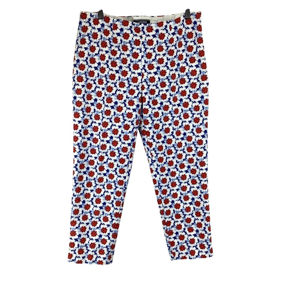 Lands End Pants‎ Size 12 Mid Rise Slim Leg Floral Cropped Floral Blue & Red